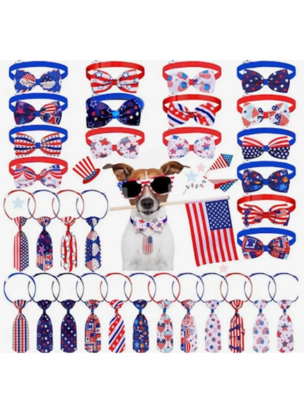 🇺🇸 USA Patriotic Pet Tie Set Stars Stripes Adjustable Dog Cat S/M NEW